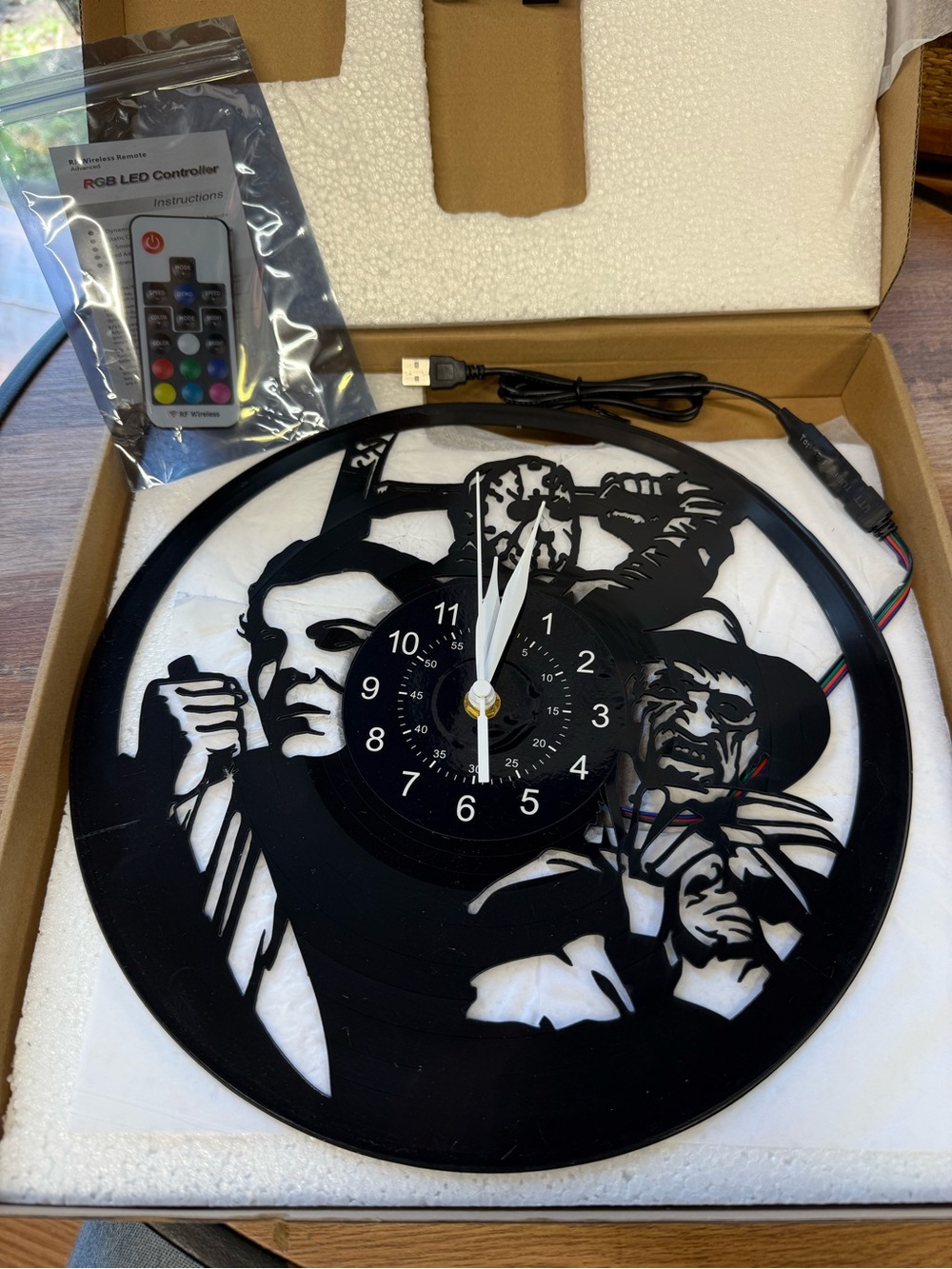Black Cutout Vinyl Wall Clock with LED Lighting